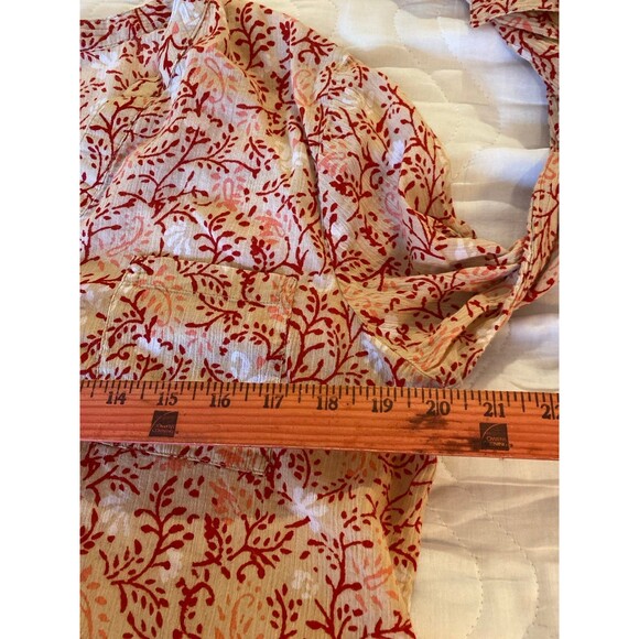 Old Navy Blouse Size Medium Top Orange Red Long Sleeve V Neck Textured Cotton - Picture 8 of 11